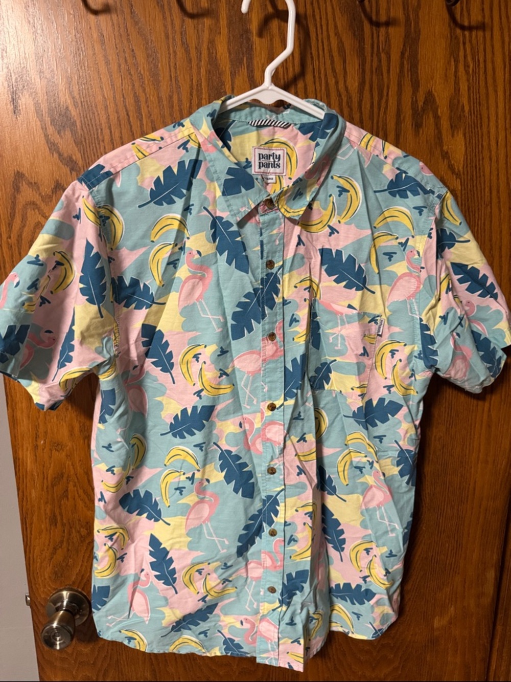 Men’s Tropical Flamingo Short Sleeve Shirt - Pastel Pink/Blue